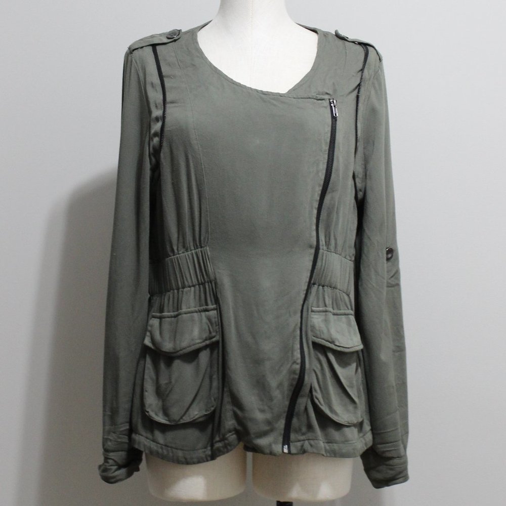 Harper Army Green Asymmetric Zip Jacket